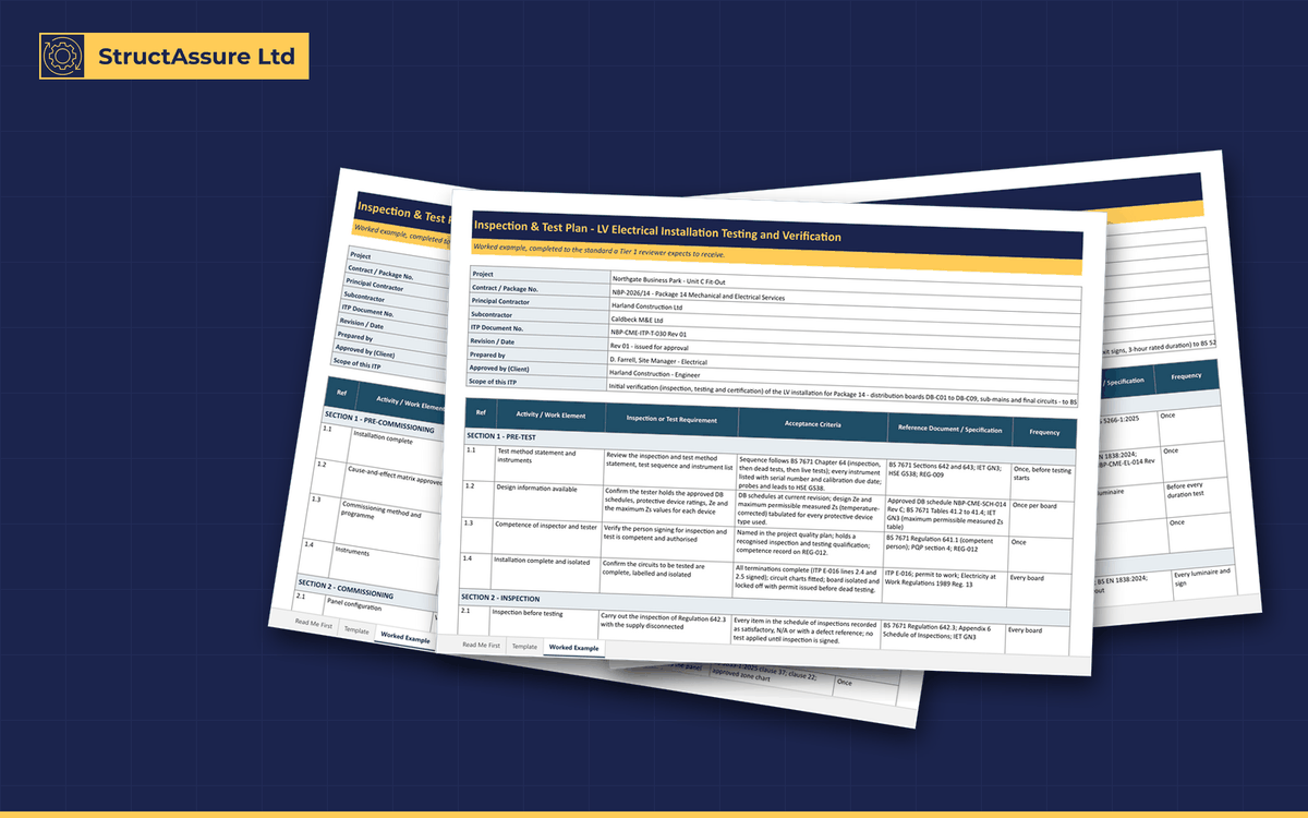 Commissioning & Test Plan Pack: preview of three pages from the pack