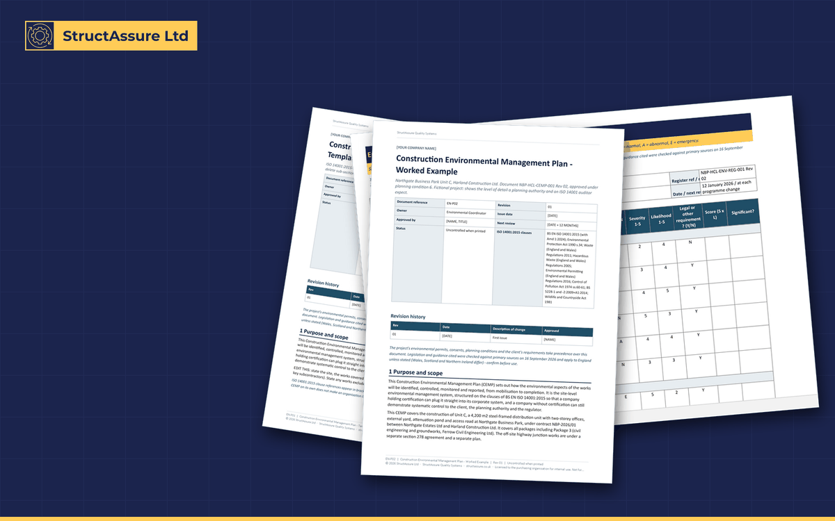 Environmental & Sustainability Site Pack: preview of three pages from the pack