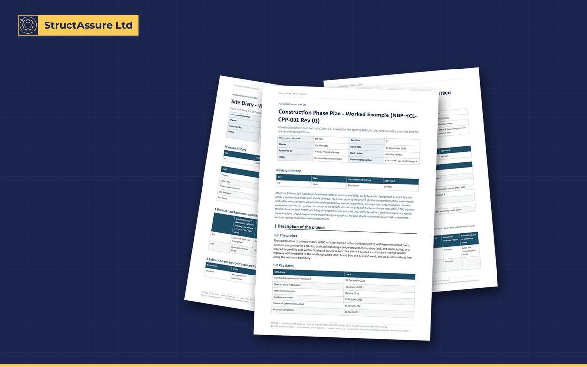 Site Management, Planning & Records Pack: preview of three pages from the pack